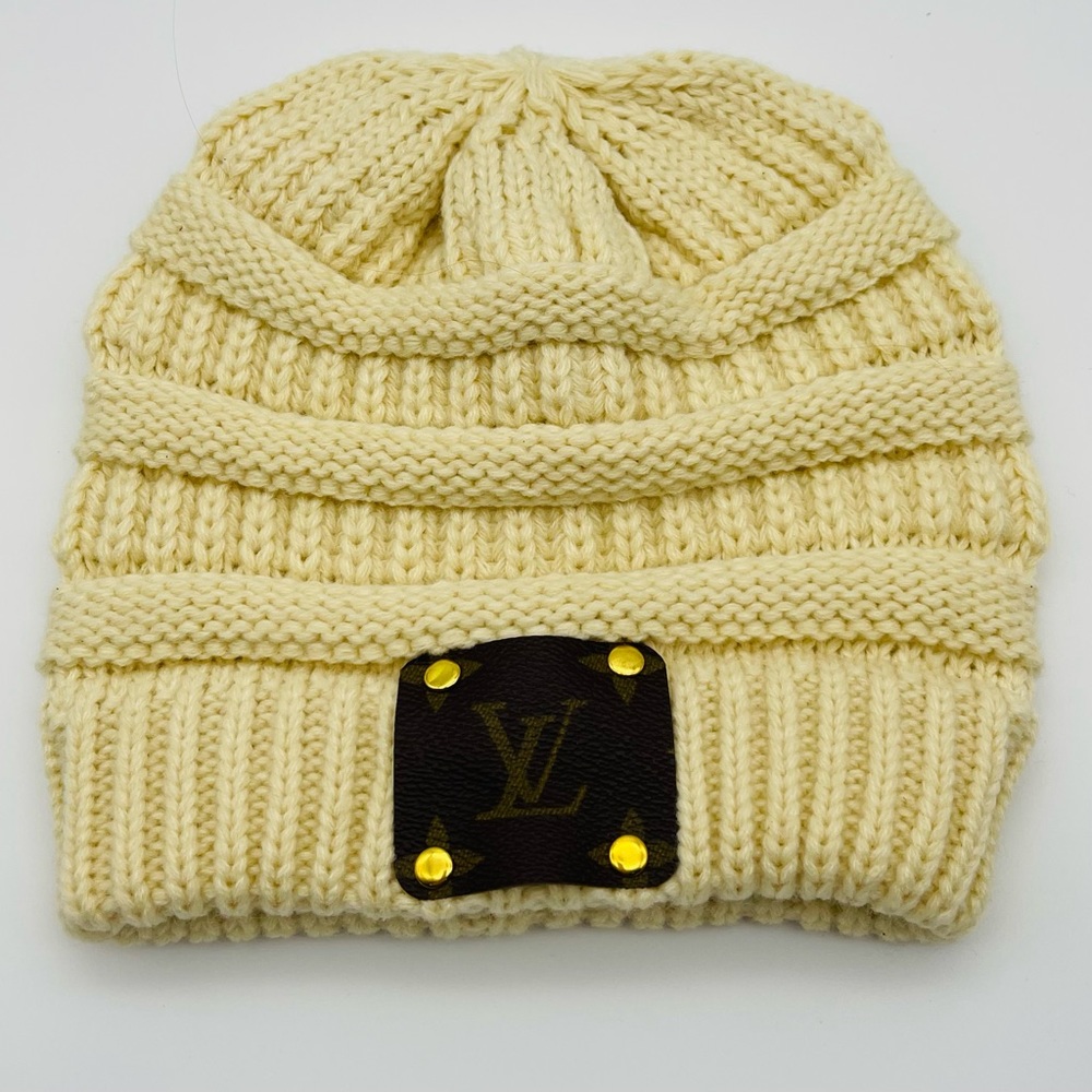 Upcycled luxury brand beanie